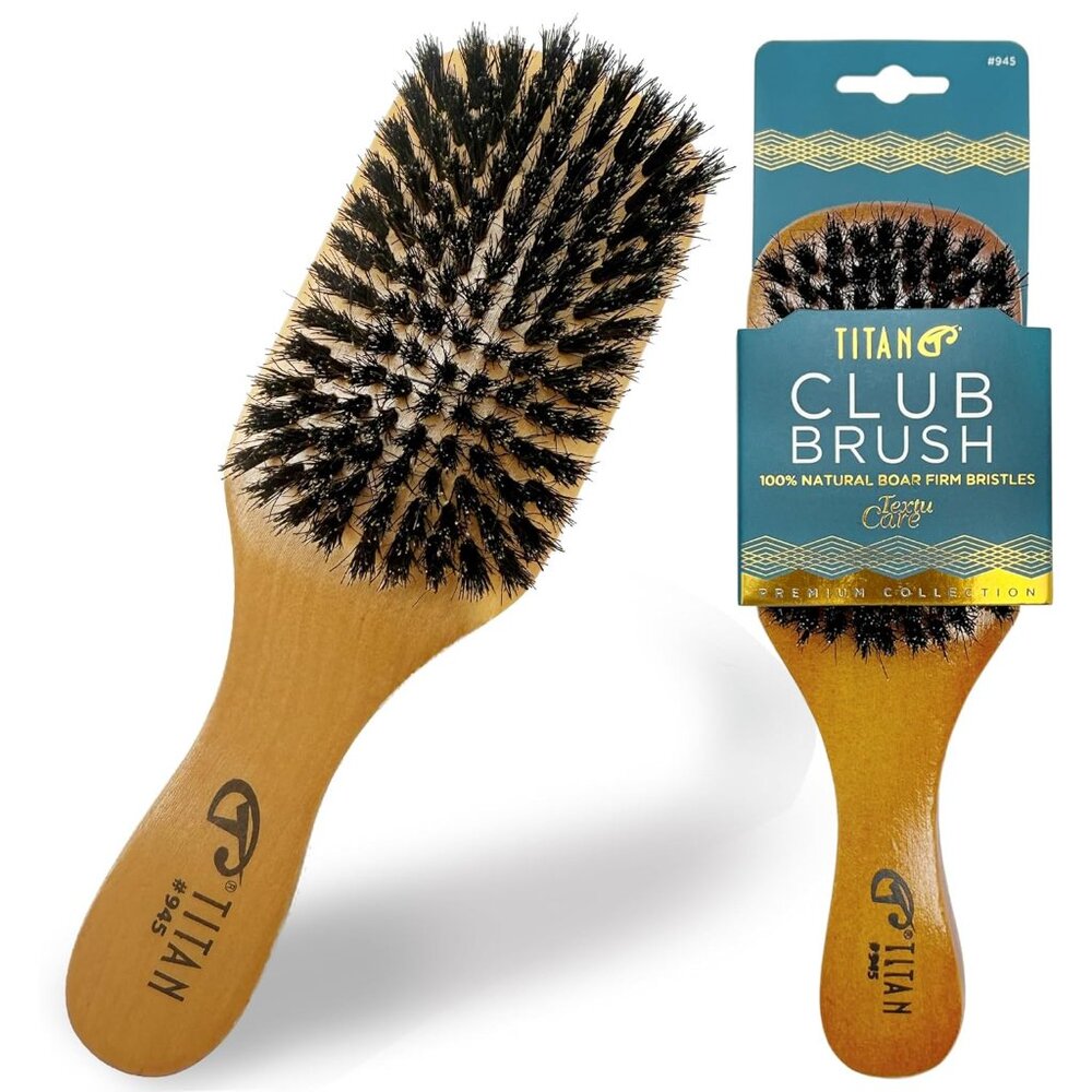Club Wave Brush for Men - 100% Natural Boar Bristles, Durable Wooden Handle, Smo